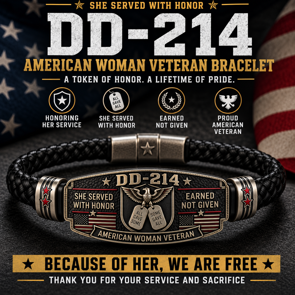 🇺🇸 100% Handmade DD-214 Veteran Honor Bracelet – A Meaningful Tribute to Military Service & Sacrifice 🎖️