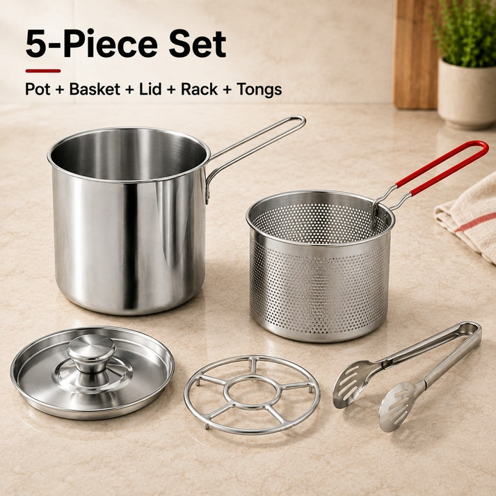 2026 Personal Mini Deep Fryer Set-Stainless Steel Pot With Lift-Out Draining Basket & Food Tongs