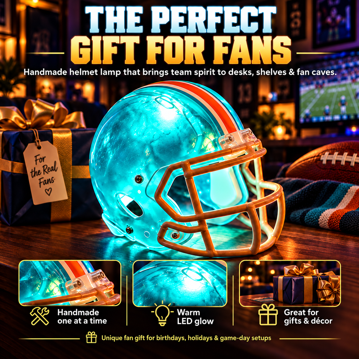 🏈 Handmade Football Helmet Lamp(Includes a random selection of team stickers 32 teams)