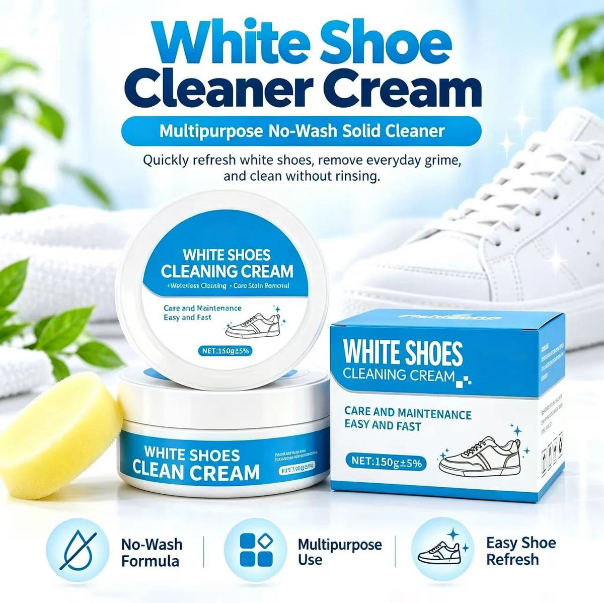 White Shoe Cleaner Cream Multipurpose No-Wash Solid Cleaner