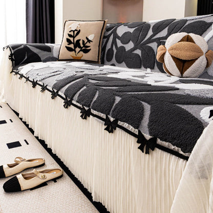 ✨Luxury Botanical Plush Sofa Cover with Elegant Bow Skirt