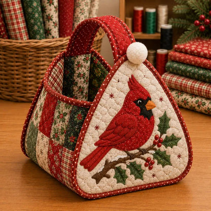 Christmas Quilted Carry Basket Sewing Kit