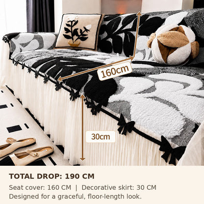 ✨Luxury Botanical Plush Sofa Cover with Elegant Bow Skirt