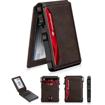 Premium Aluminum RFID Blocking Minimalist Wallet For Men — Pop-Up Card Access, Money Clip & ID Window