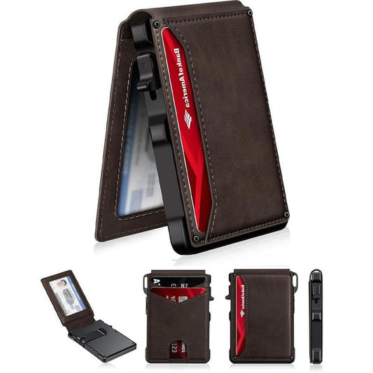 Premium Aluminum RFID Blocking Minimalist Wallet For Men — Pop-Up Card Access, Money Clip & ID Window