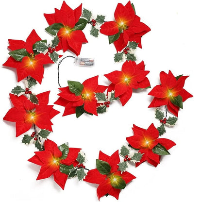 🎄✨ Christmas Poinsettia LED Garland String Lights