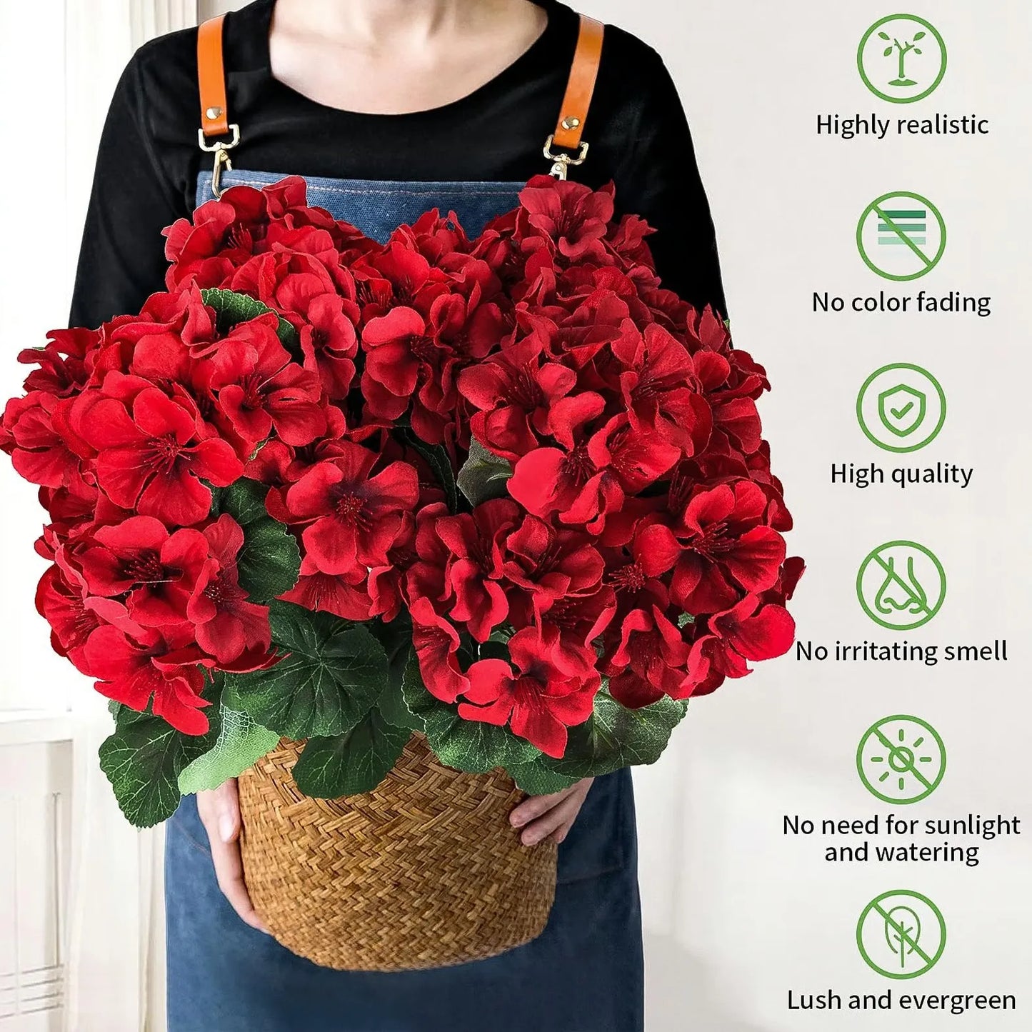 🌸 Lush, UV-Resistant Artificial Geraniums – Real Look, No Maintenance! 🌞🏡💐