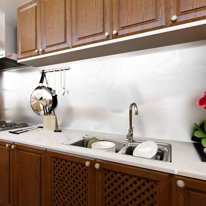 ✨ Stainless Steel Look Kitchen Wallpaper – Peel & Stick Oil-Resistant Backsplash Roll