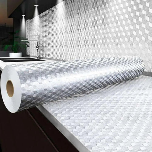 ✨ Stainless Steel Look Kitchen Wallpaper – Peel & Stick Oil-Resistant Backsplash Roll