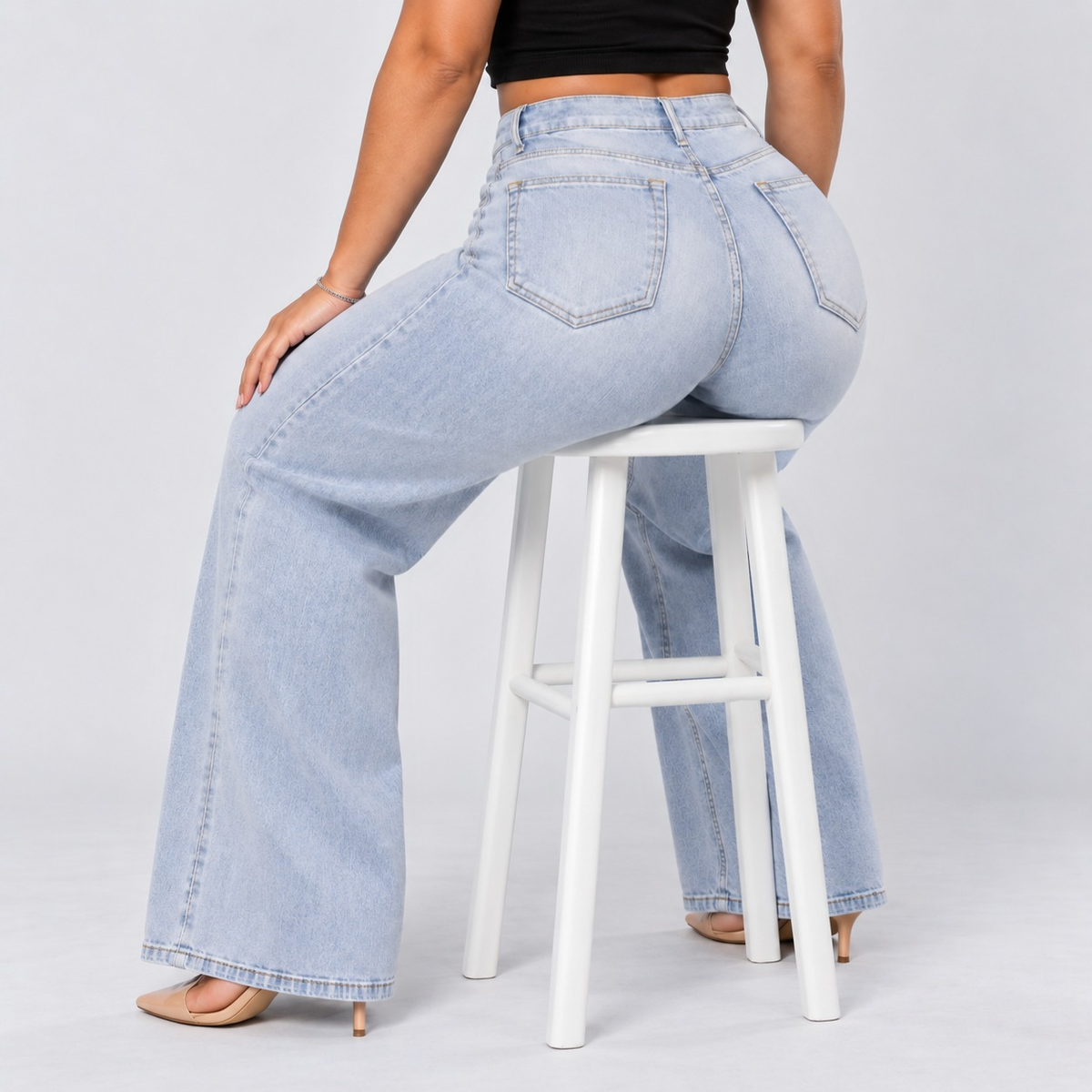 Mid-Low Rise Stretch Wide-Leg Jeans