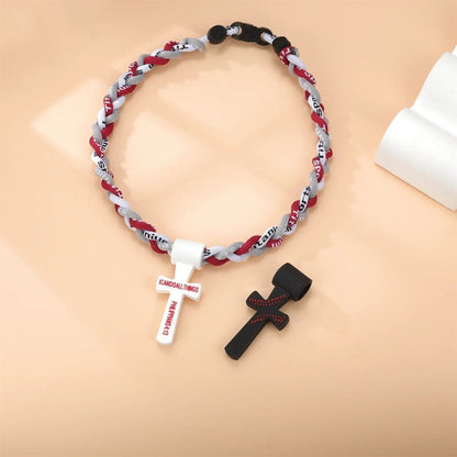 ✝️⚾Triple-Rope Tornado Baseball Necklace – Cross Charm Pendant with 'I CAN DO ALL THINGS PHL4:13'