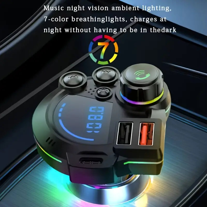 PD 30W Type-C Car Charger & Bluetooth 5.3 FM Transmitter, Wireless MP3 Player With Dual USB Ports, Bass Sound Enhancer, RGB Glowing Radio Adapter, Hands-Free Calls, Car Accessories & Road Trip Essentials, Compatible With 12V-24V