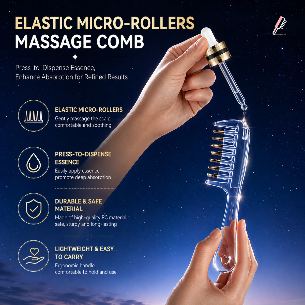 ✨Crystal Scalp Applicator Massage Comb | 2-in-1 Hair Oil Essence Dispensing &amp; Scalp Roller Massager