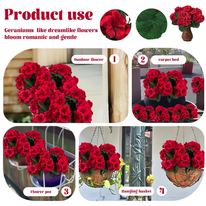 🌸 Lush, UV-Resistant Artificial Geraniums – Real Look, No Maintenance! 🌞🏡💐