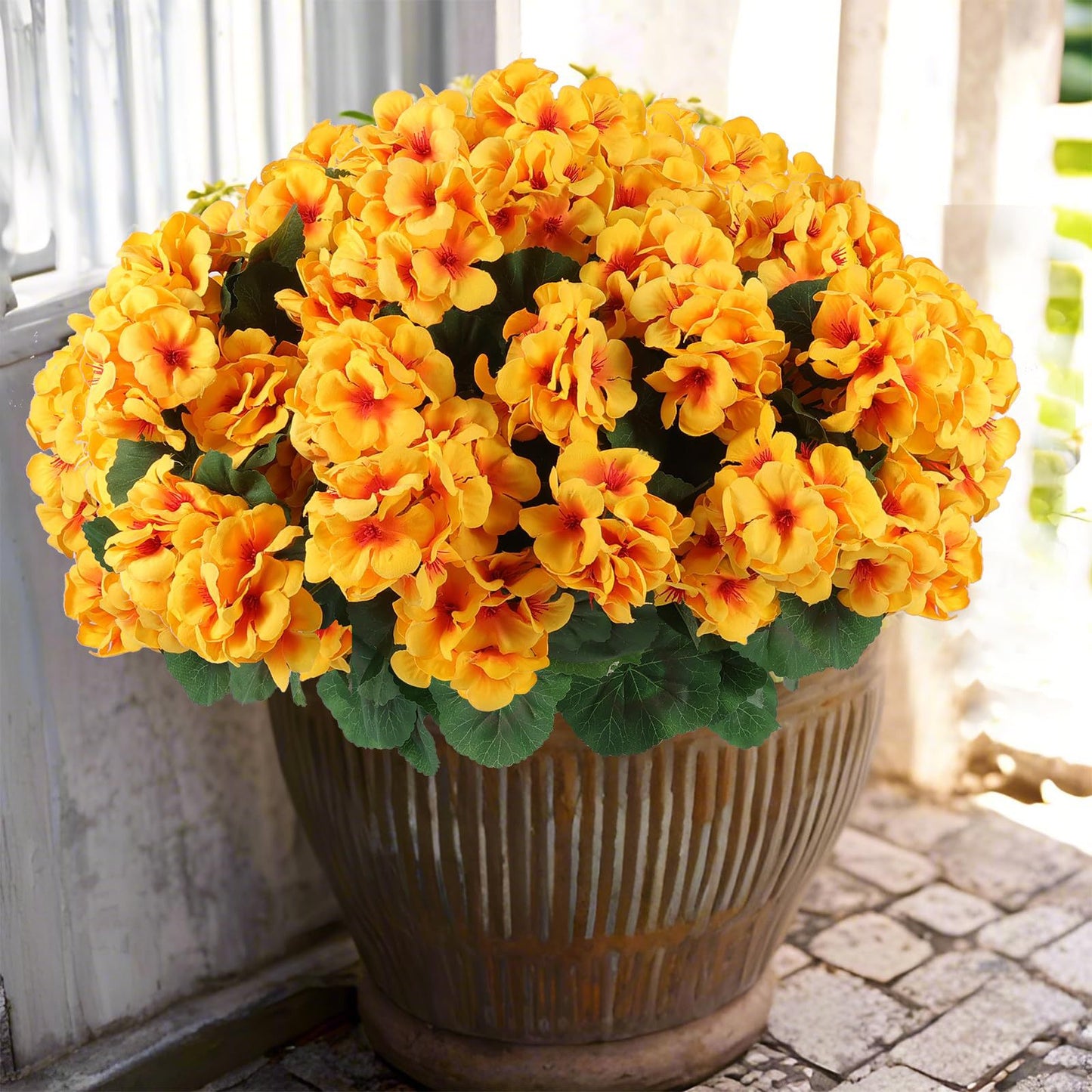 🌸 Lush, UV-Resistant Artificial Geraniums – Real Look, No Maintenance! 🌞🏡💐