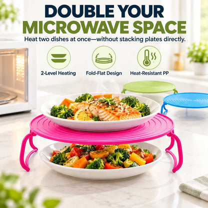 🍽️ 2-in-1 Microwave Plate Stacker & Heat-Resistant Trivet – Double Your Microwave Space