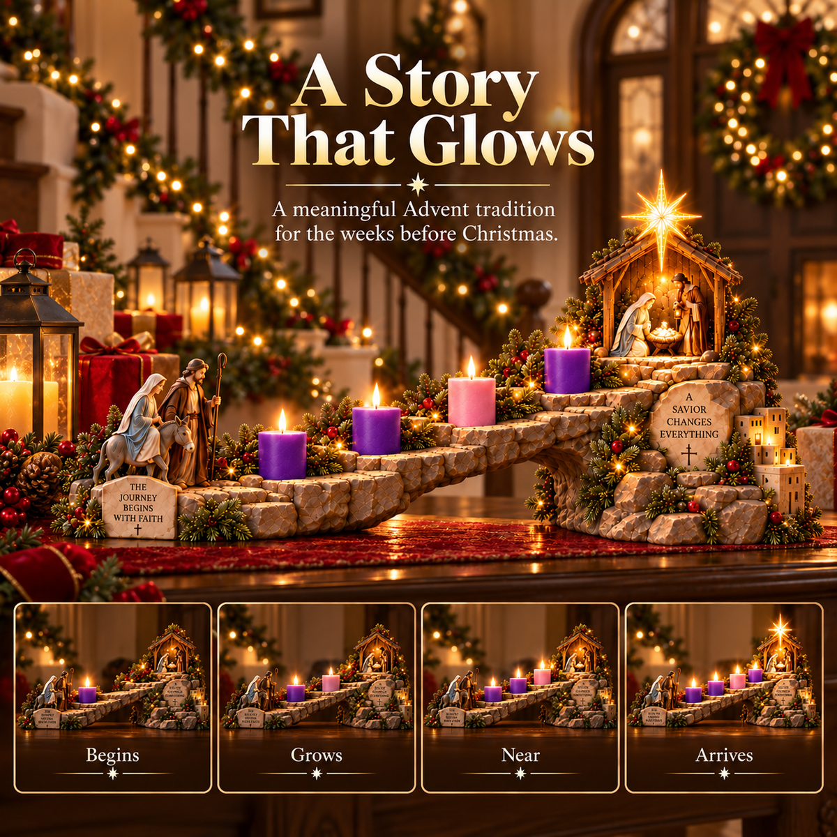 ⏰ LAST DAY 50% OFF ✝️ Journey to Bethlehem – 4-Week Lighted Advent Nativity Path