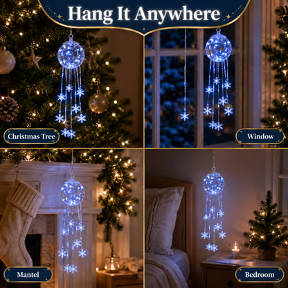 CHRISTMAS FAVORITE Crystal-Style Globe Ornament- Icy Blue LED Snowflake Hanging Decoration for Holiday Decor