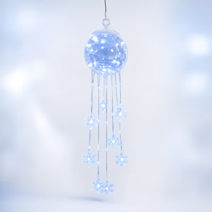 CHRISTMAS FAVORITE Crystal-Style Globe Ornament- Icy Blue LED Snowflake Hanging Decoration for Holiday Decor