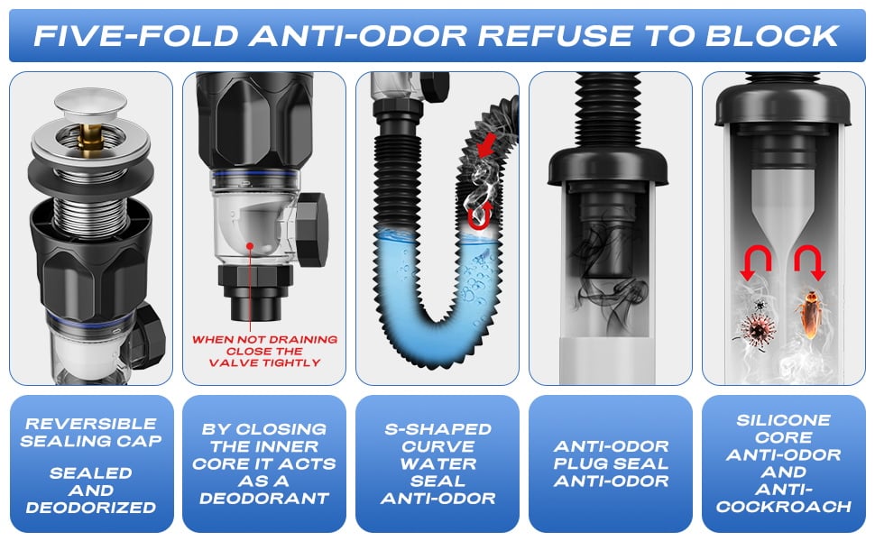 🚰 Bathroom Sink Drain Kit with Flexible Anti-Odor P-Trap