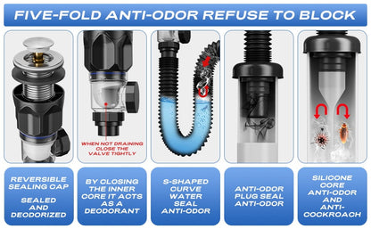 🚰 Bathroom Sink Drain Kit with Flexible Anti-Odor P-Trap