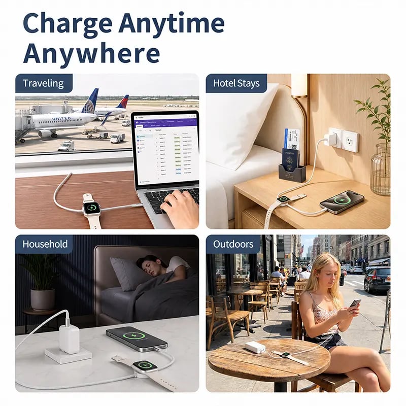 ⚡ 240W 3-in-1 USB-C Travel Charger – Portable Magnetic Watch Charger with 5FT Braided Fast Charging Cable for iPhone, Apple Watch, AirPods, Laptops & Samsung