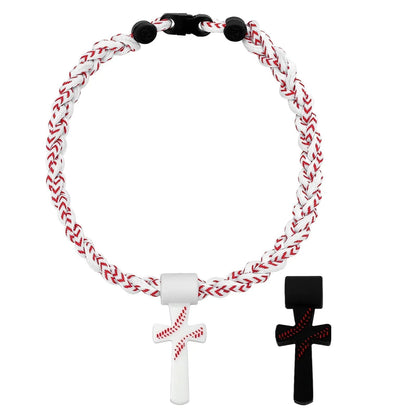 ✝️⚾Triple-Rope Tornado Baseball Necklace – Cross Charm Pendant with 'I CAN DO ALL THINGS PHL4:13'