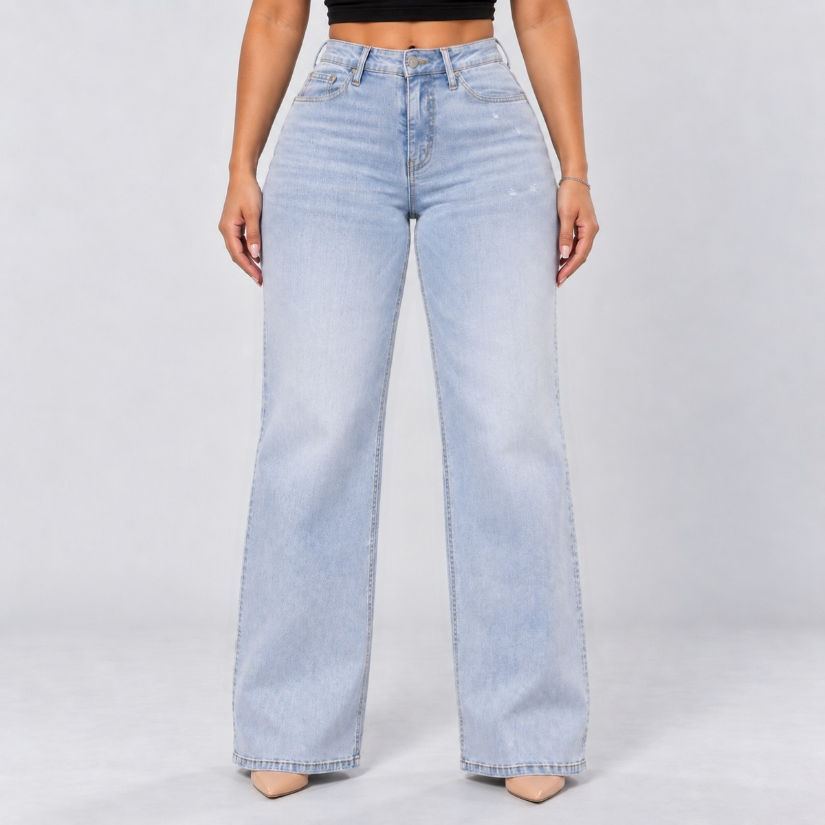 Mid-Low Rise Stretch Wide-Leg Jeans