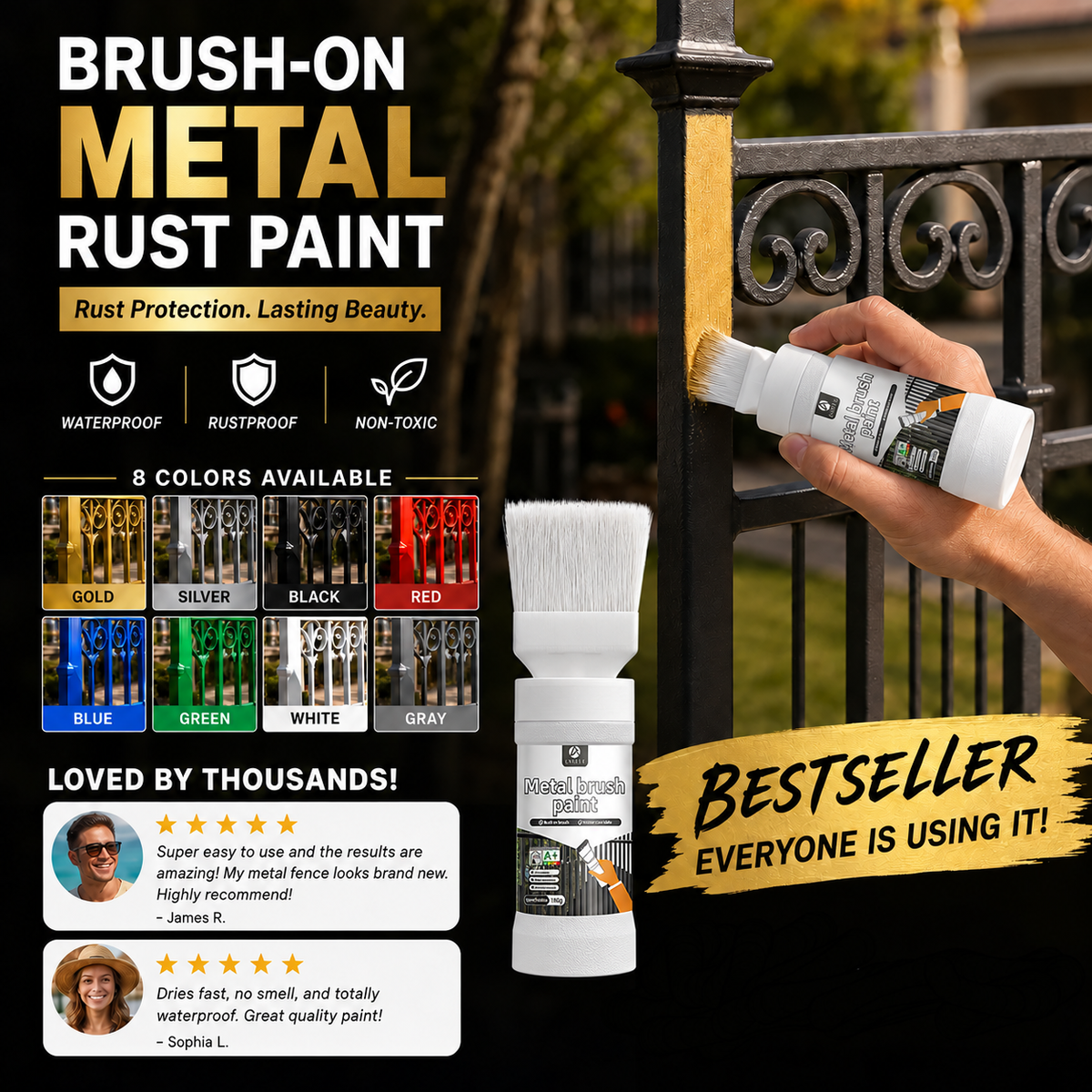 ✨New Arrival✨🖌️🏠Water-Based Metallic Silver Paint with Built-in Brush💥👍