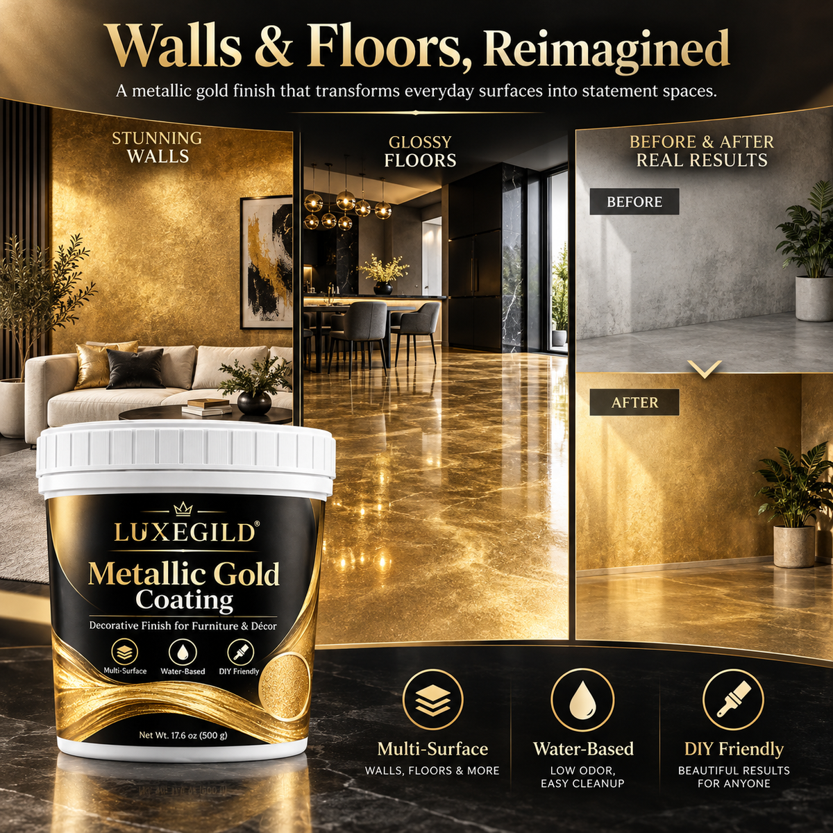 ✨ Metallic Gold Coating – Luxury DIY Finish for Furniture & Home Décor