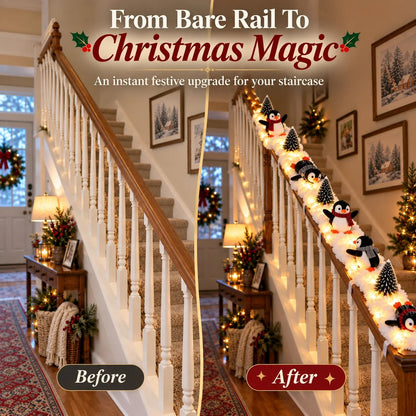 🔥Buy 2 Get 10% OFF🔥Playful Penguin Snowy Stair Railing Decor