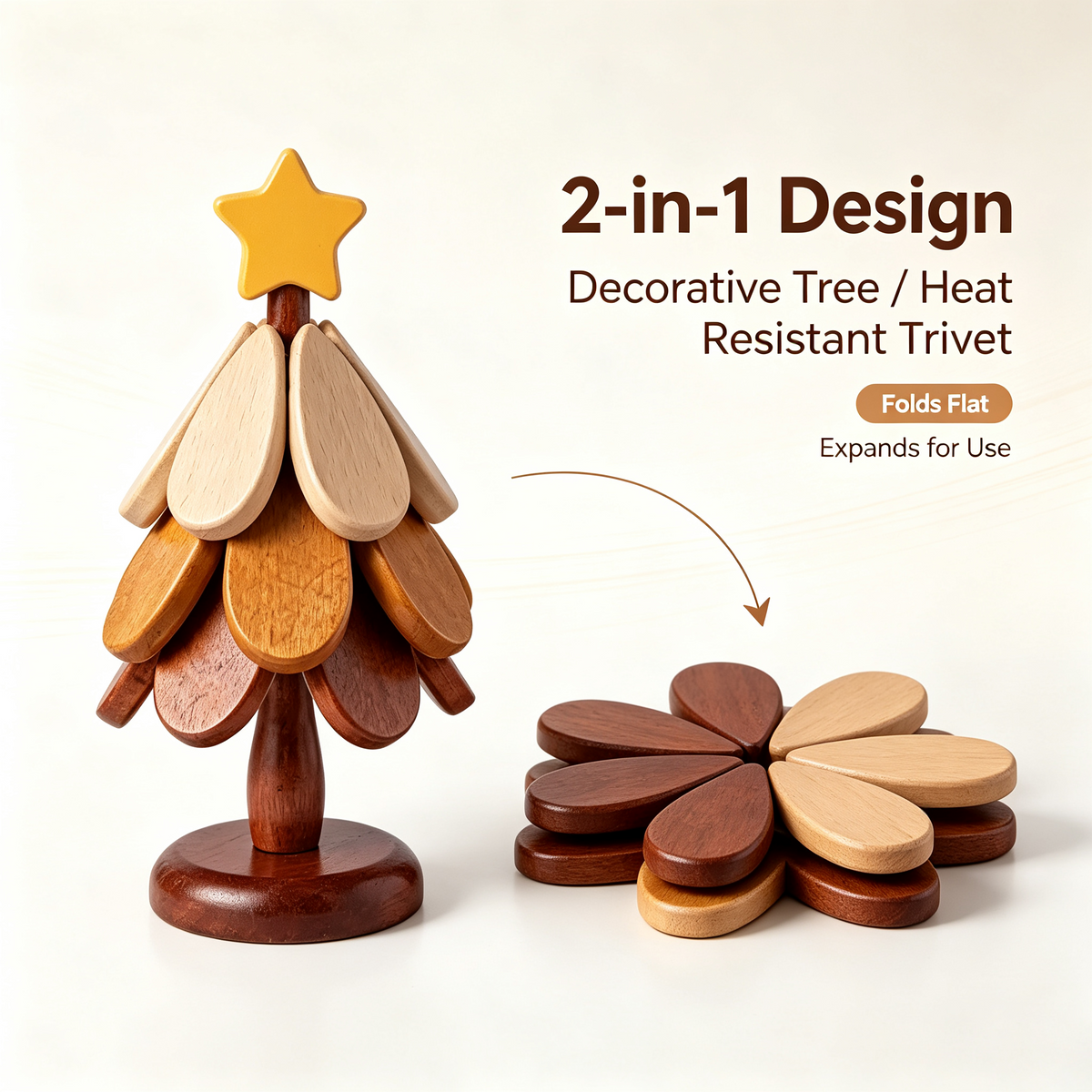 🎄 2-in-1 Wooden Christmas Tree Trivet & Decorative Coaster Set 🍂
