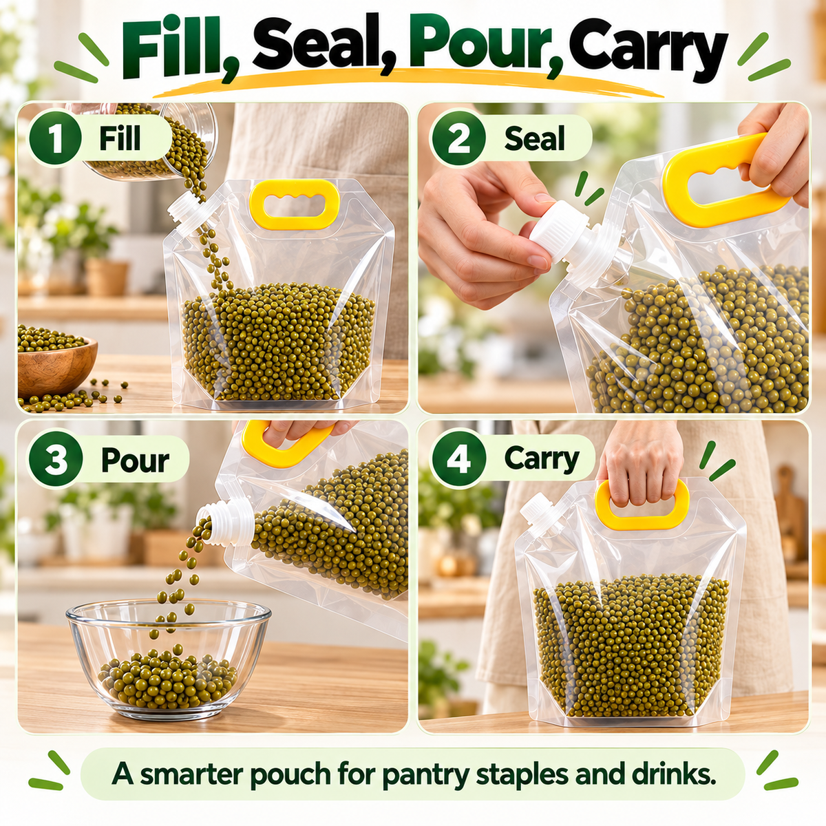 🥣 Reusable Spout Storage Bags – Pour, Store & Organize with Ease
