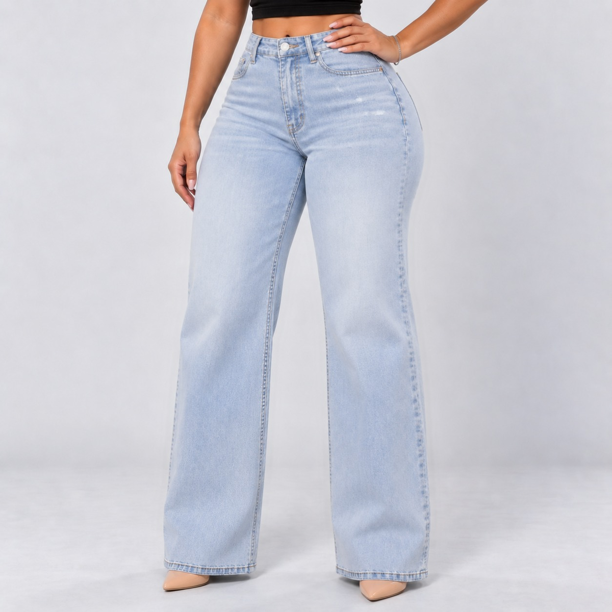 Mid-Low Rise Stretch Wide-Leg Jeans