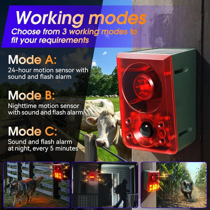 Solar Outdoor Motion SensorAlarm - Dog Barking & GunshotSound, Support Recording andVolume Adjustment