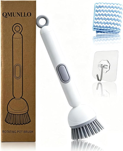 Rotating Dish Brush With Soap Dispenser, Non-Slip Long Handle