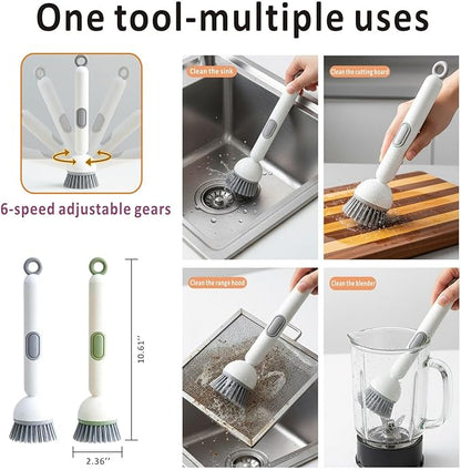 Rotating Dish Brush With Soap Dispenser, Non-Slip Long Handle