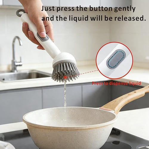 Rotating Dish Brush With Soap Dispenser, Non-Slip Long Handle
