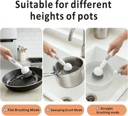 Rotating Dish Brush With Soap Dispenser, Non-Slip Long Handle
