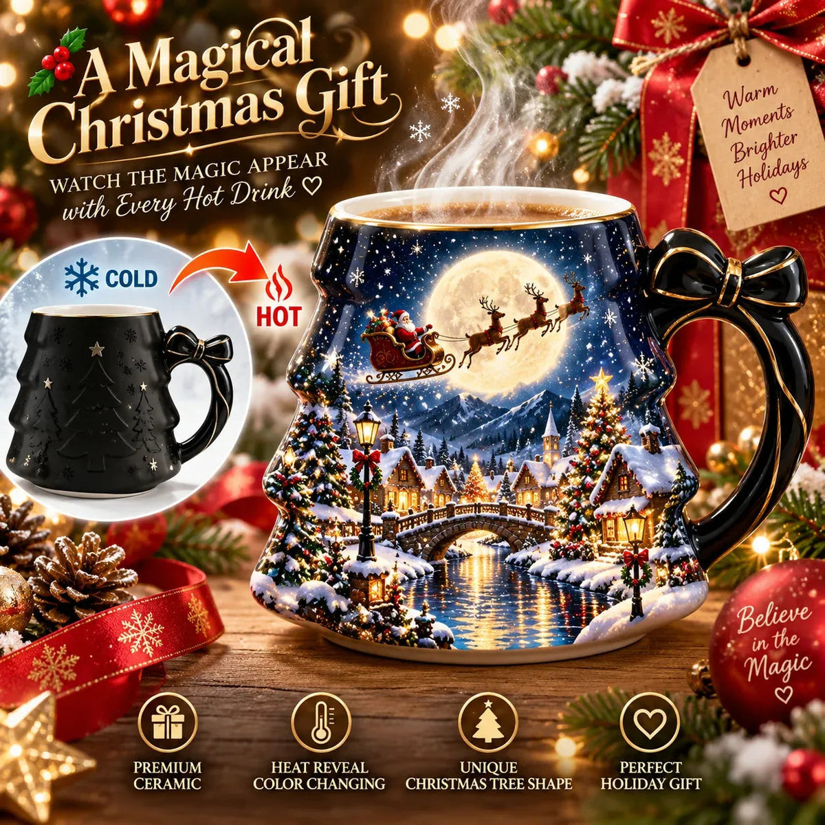 ⏳ Last Day 49% OFF – 🎄Christmas Magic Heat-Reveal Mug | 350 mL Color-Changing Santa Village Cup ☕
