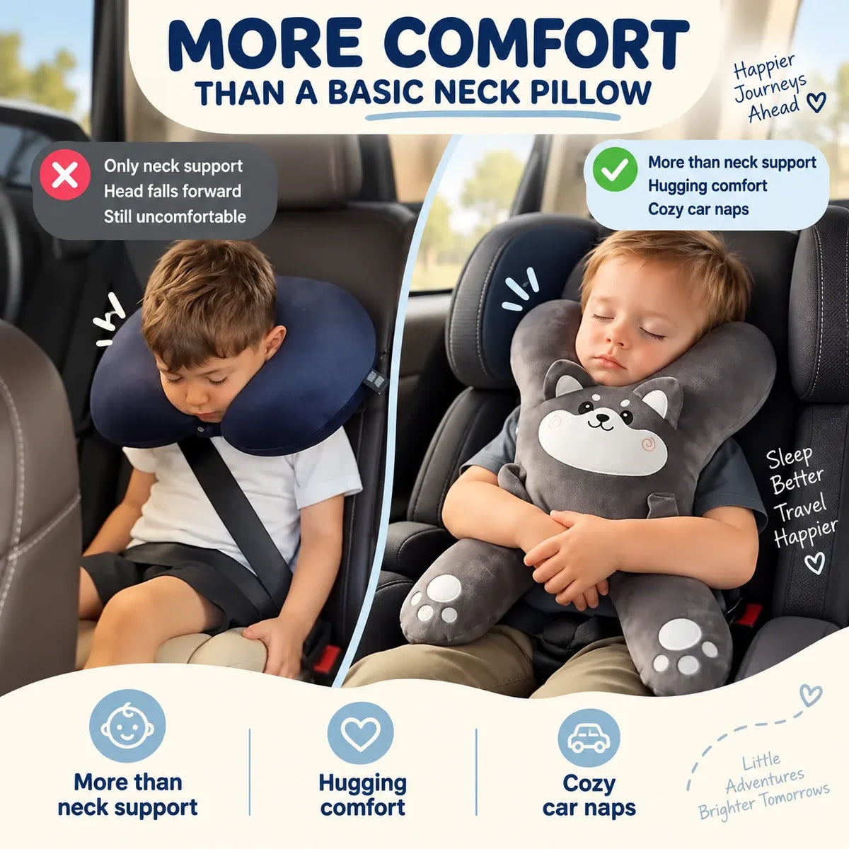 🧸 Kids Car Sleep Buddy – Full-Body Travel Pillow for Cozy Road-Trip Naps