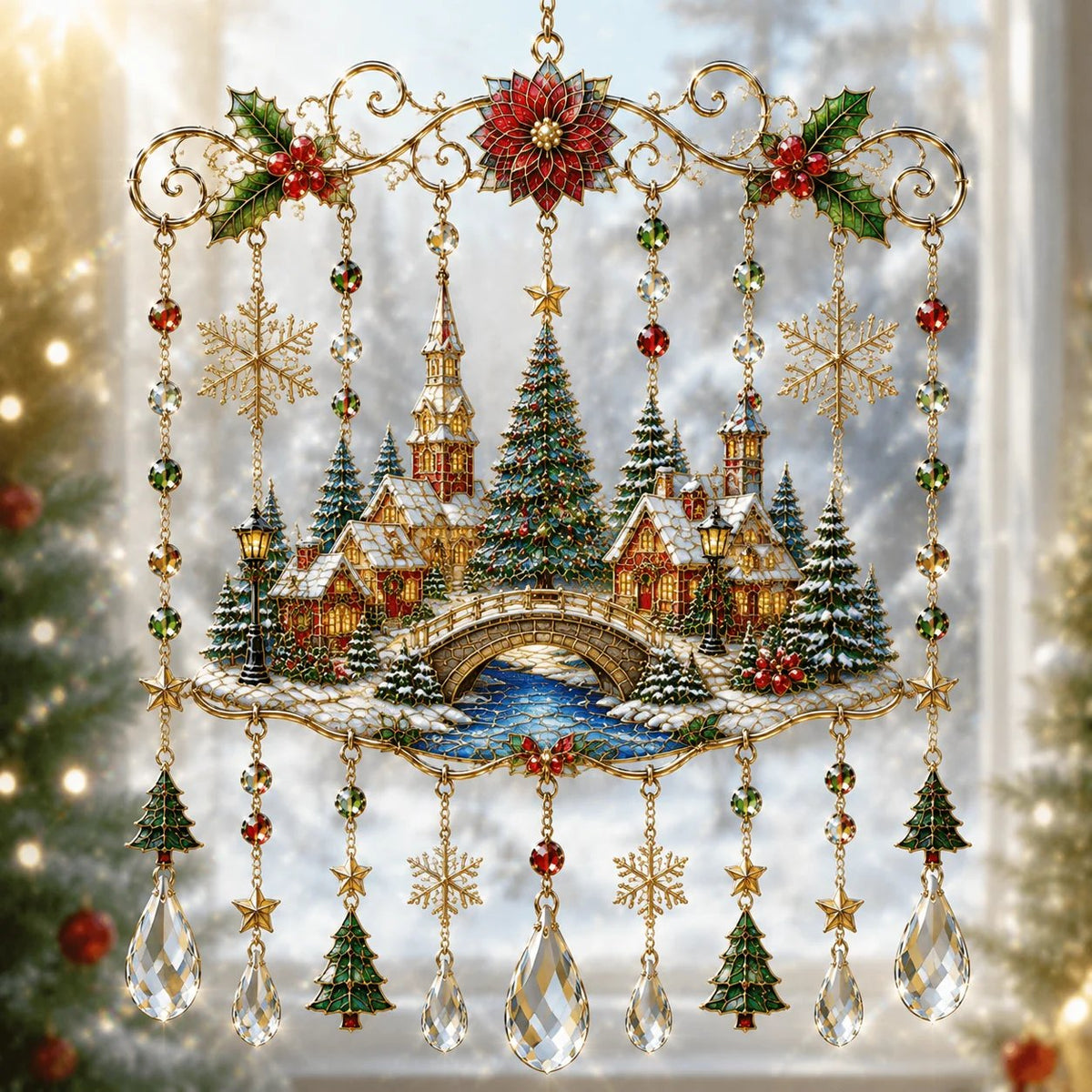 Christmas Stained Glass-Style Window Hanging