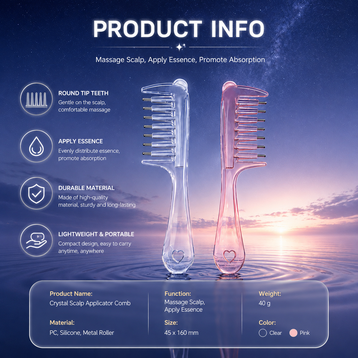 ✨Crystal Scalp Applicator Massage Comb | 2-in-1 Hair Oil Essence Dispensing &amp; Scalp Roller Massager