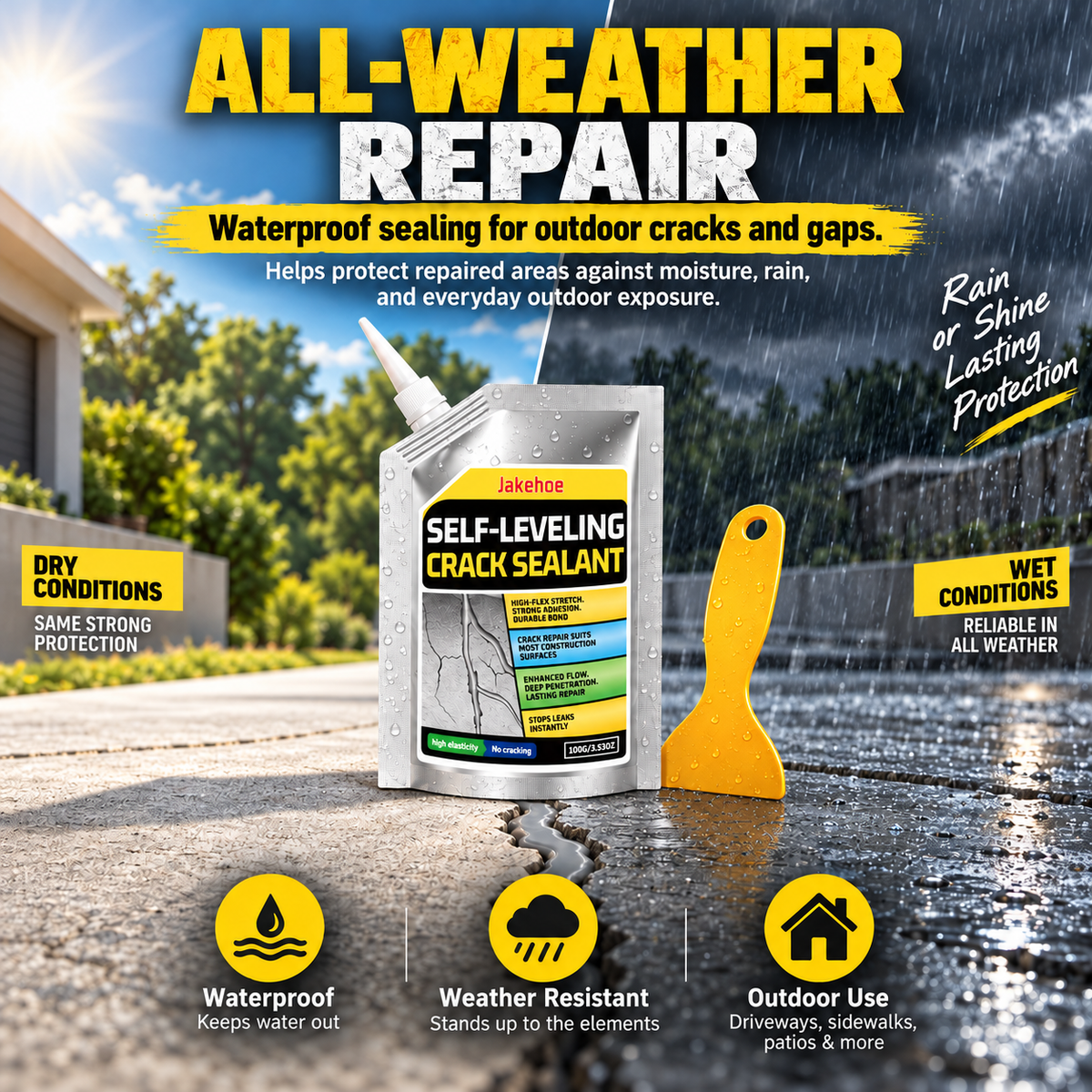 Self-Leveling Concrete CrackSealant - Waterproof Quick-Drying Repair Filler withScraper