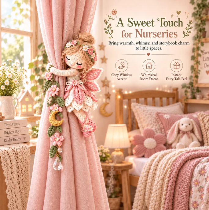 🌸Fairy Hug Crochet Curtain Tiebacks – 5 Magical Little Fairies to Hold Your Curtains & Brighten Your Day