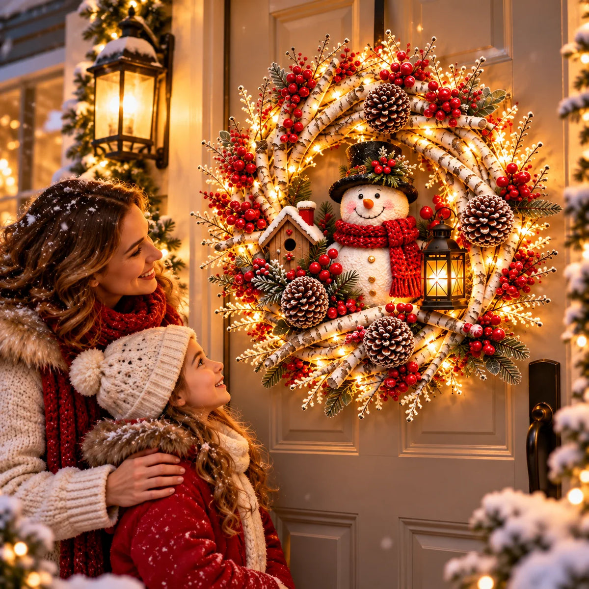 🔥 LAST DAY 49% OFF | Snowy Birch Cardinal Wreath – Lighted Christmas Door Decor ❤️