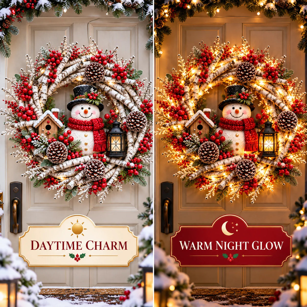 🔥 LAST DAY 49% OFF | Snowy Birch Cardinal Wreath – Lighted Christmas Door Decor ❤️