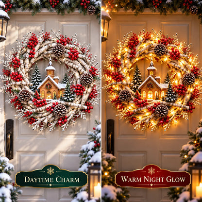 🔥 LAST DAY 49% OFF | Snowy Birch Cardinal Wreath – Lighted Christmas Door Decor ❤️
