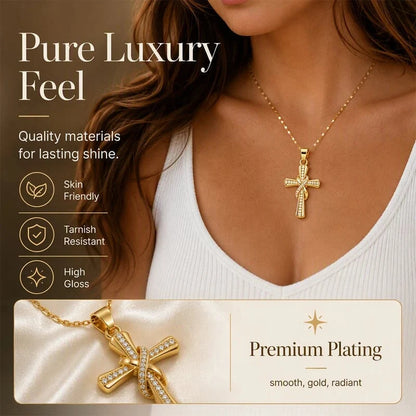 Women's Sparkling Twisted Knot Cross Pendant Necklace – Elegant Faith-Inspired Design with Brilliant Shine ✨