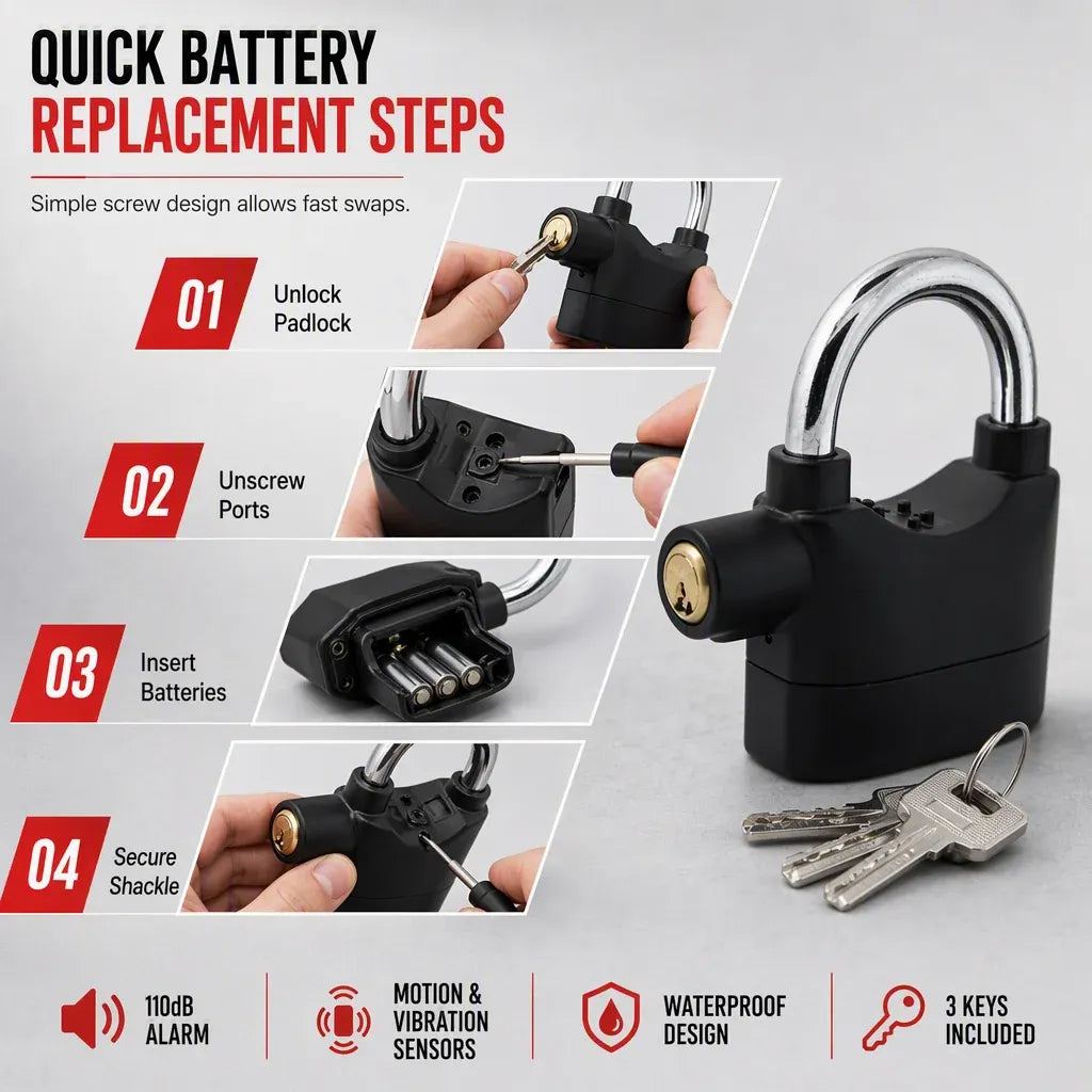 70mm Aluminum Alloy Anti Theft Alarm Padlock Security Gate Lock for Warehouse Motorcycle and Bicycle with Batteries